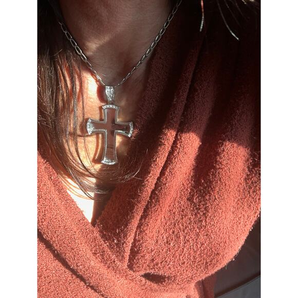 Tattoo of You Mirror+Diamond Cross Pendant Men's Necklace - Picture 5 of 9